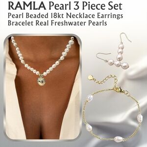RAMLA Freshwater Pearl Necklace Set - Gold and White